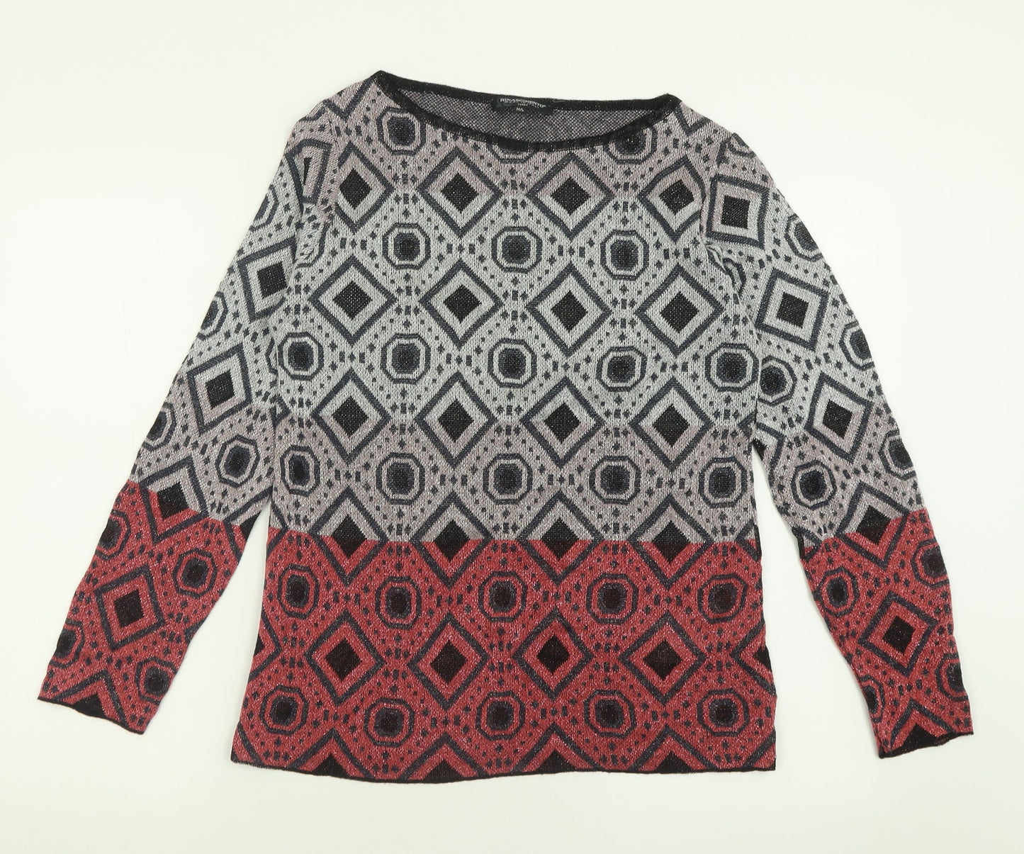 Rinascimento Womens Multicoloured Geometric Viscose Basic T-Shirt Size M Crew Neck