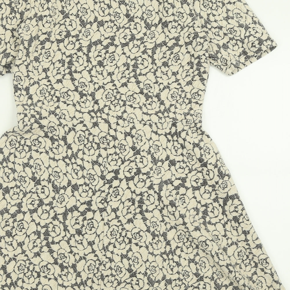 Topshop Womens Ivory Floral Cotton Fit & Flare  Size 12  Crew Neck Pullover - Cold Shoulder