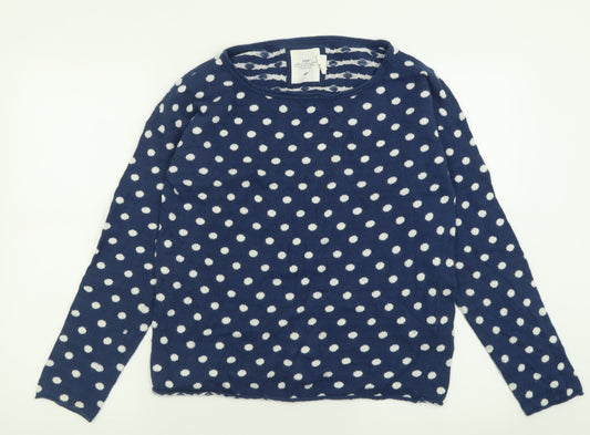 H&M Womens Blue Boat Neck Polka Dot Cotton Pullover Jumper Size S