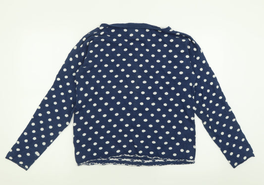 H&M Womens Blue Boat Neck Polka Dot Cotton Pullover Jumper Size S