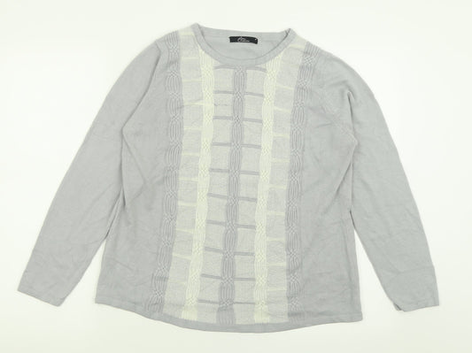 BM collection Womens Grey Crew Neck  Acrylic Pullover Jumper Size M
