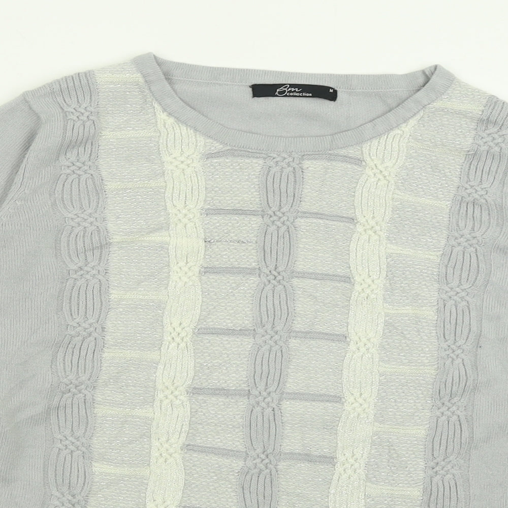 BM collection Womens Grey Crew Neck  Acrylic Pullover Jumper Size M