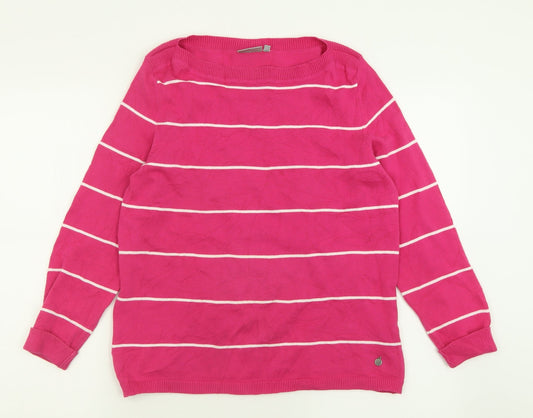 FRANSA Womens Pink Boat Neck Striped Cotton Pullover Jumper Size S