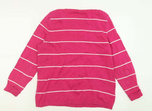 FRANSA Womens Pink Boat Neck Striped Cotton Pullover Jumper Size S