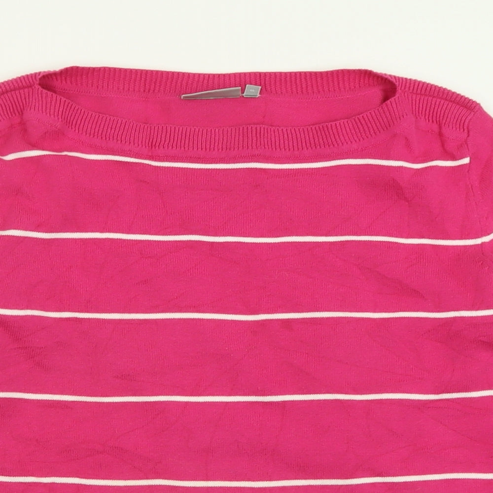 FRANSA Womens Pink Boat Neck Striped Cotton Pullover Jumper Size S