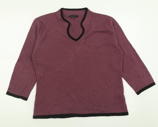 Janique Womens Purple V-Neck  Acrylic Pullover Jumper Size 16