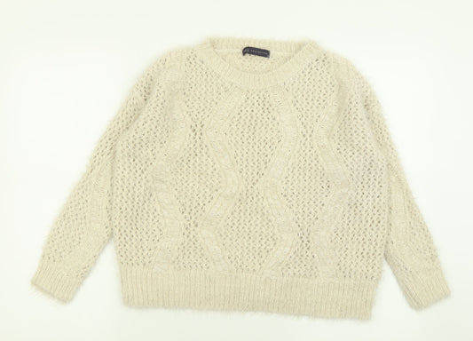 Marks and Spencer Womens Ivory Crew Neck  Polyamide Pullover Jumper Size 12