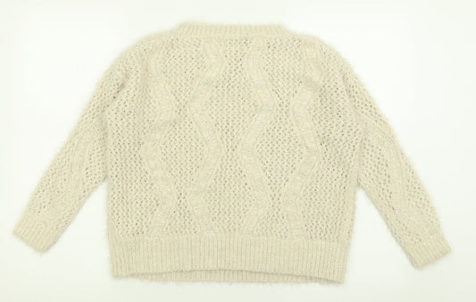 Marks and Spencer Womens Ivory Crew Neck  Polyamide Pullover Jumper Size 12