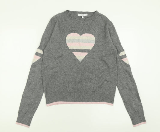 NEXT Womens Grey Crew Neck  Viscose Pullover Jumper Size XS   - heart