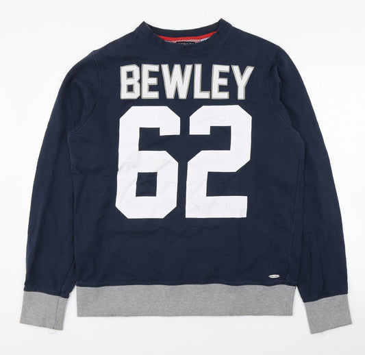 Bewley & Ritch Mens Blue Round Neck  Cotton Pullover Jumper Size XL