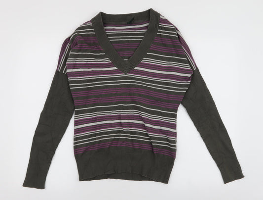 Greenfield Womens Multicoloured V-Neck Striped Cotton Pullover Jumper Size M