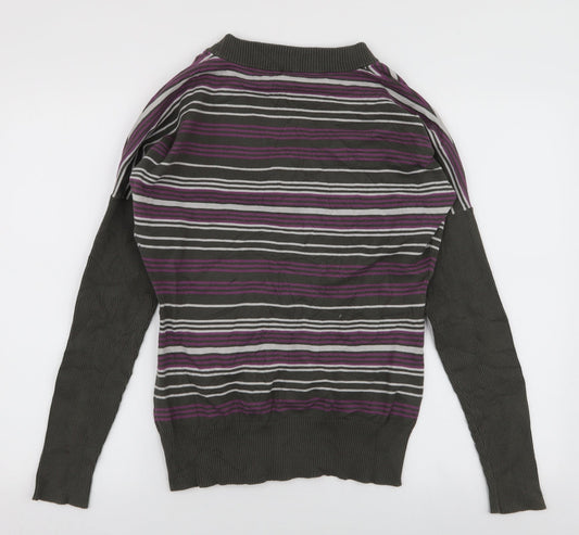 Greenfield Womens Multicoloured V-Neck Striped Cotton Pullover Jumper Size M