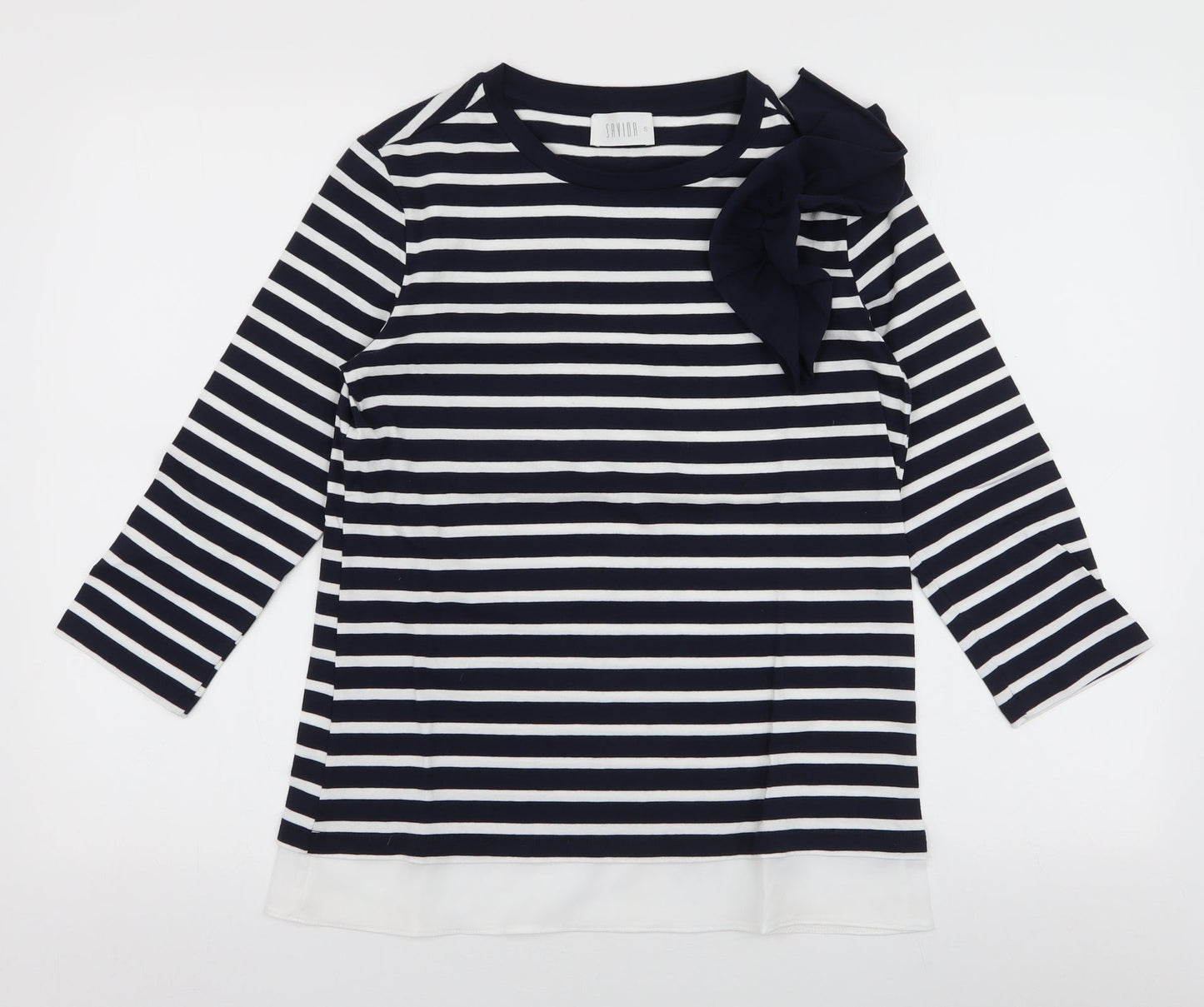 Savida Womens Blue Striped Cotton Jersey T-Shirt Size S Round Neck