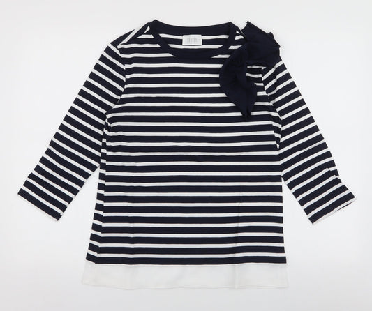 Savida Womens Blue Striped Cotton Jersey T-Shirt Size S Round Neck