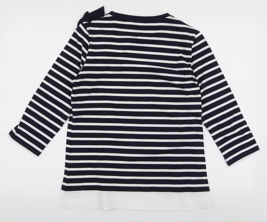 Savida Womens Blue Striped Cotton Jersey T-Shirt Size S Round Neck