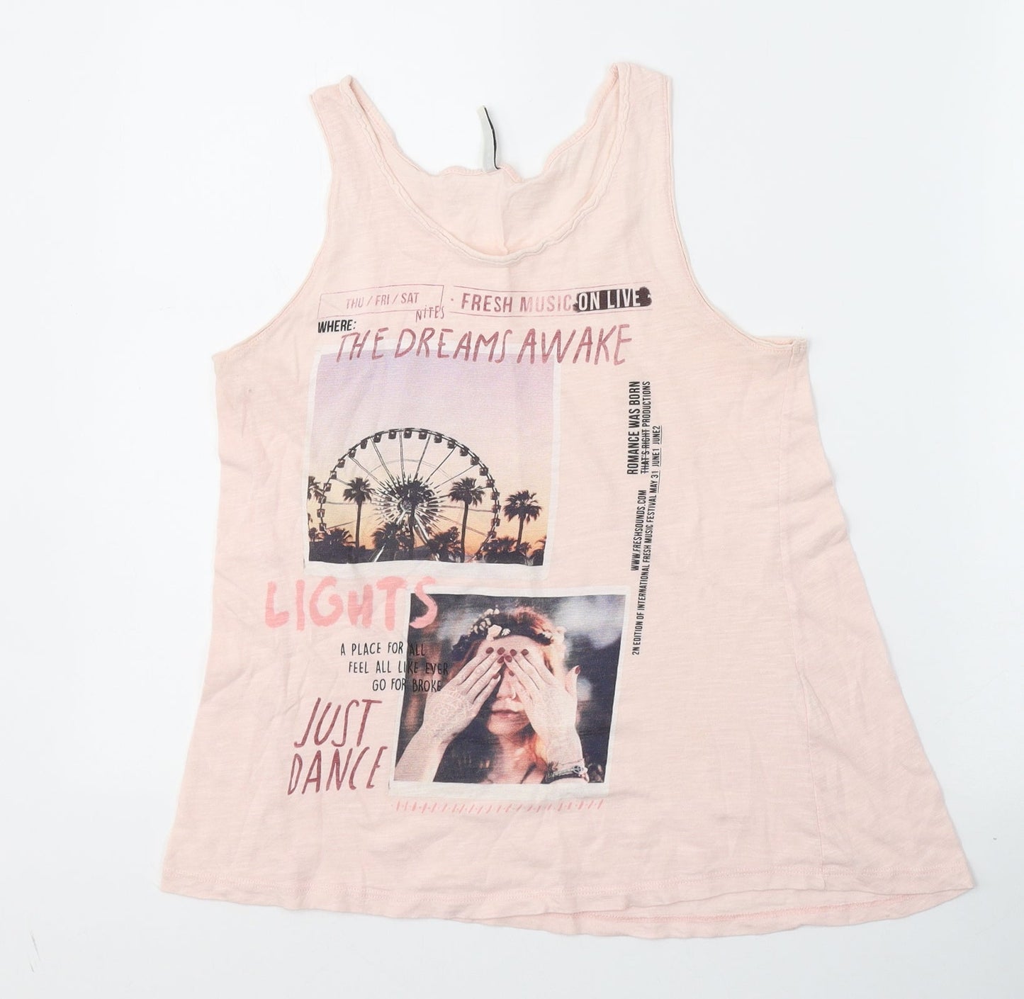 Stradivarius Womens Pink  Cotton Basic Tank Size S Round Neck - Dreams Awake, Just dance, Festival