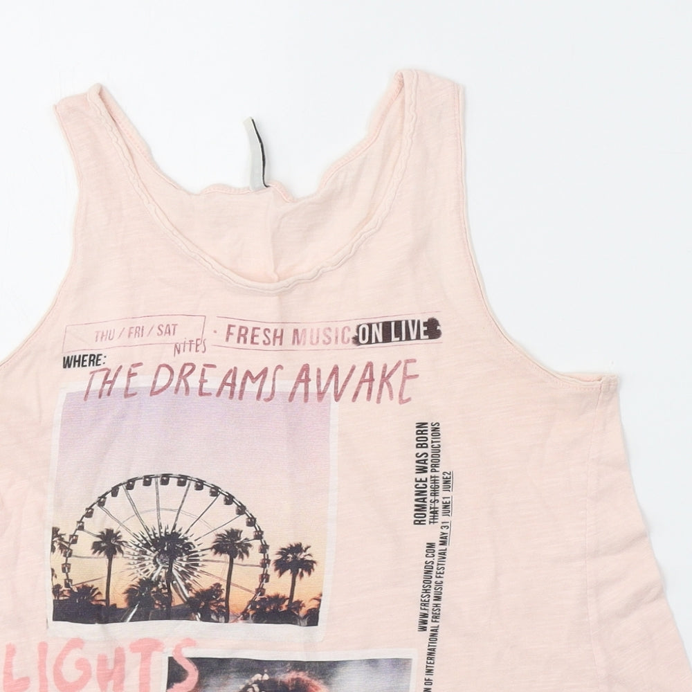 Stradivarius Womens Pink  Cotton Basic Tank Size S Round Neck - Dreams Awake, Just dance, Festival