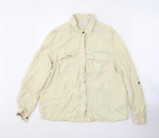 Topshop Womens Yellow  Viscose Basic Button-Up Size 14 Collared