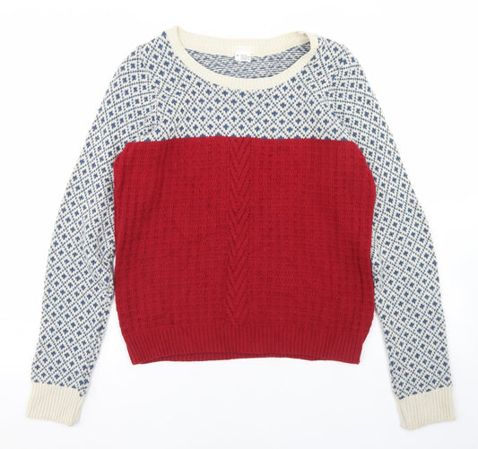 Cooperative Womens Multicoloured Round Neck Geometric Acrylic Pullover Jumper Size M
