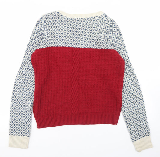 Cooperative Womens Multicoloured Round Neck Geometric Acrylic Pullover Jumper Size M