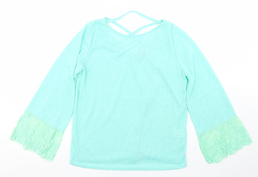 Paramour Womens Blue  Polyester Basic T-Shirt Size M Round Neck - Lace Trim lseeve