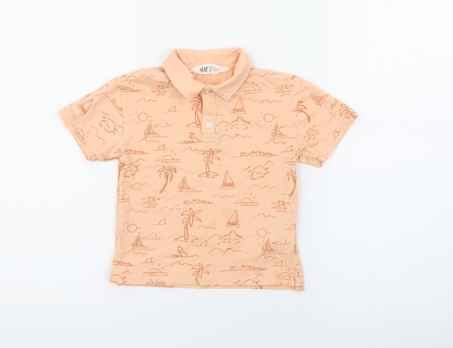 H&M Boys Orange Geometric Cotton Pullover Polo Size 3 Years Collared Button