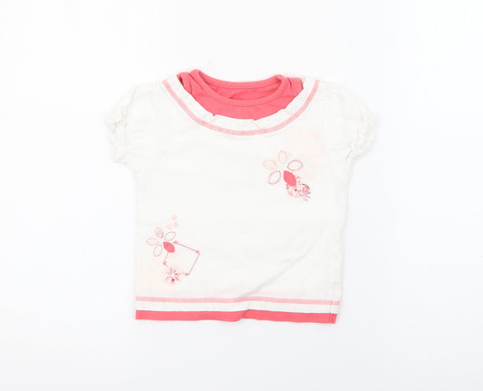 Dunnes Stores Girls White  Cotton Pullover T-Shirt Size 2-3 Years Crew Neck