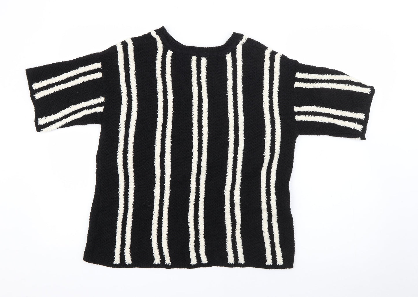 Marks and Spencer Womens Black Crew Neck Striped Cotton Pullover Jumper Size 14