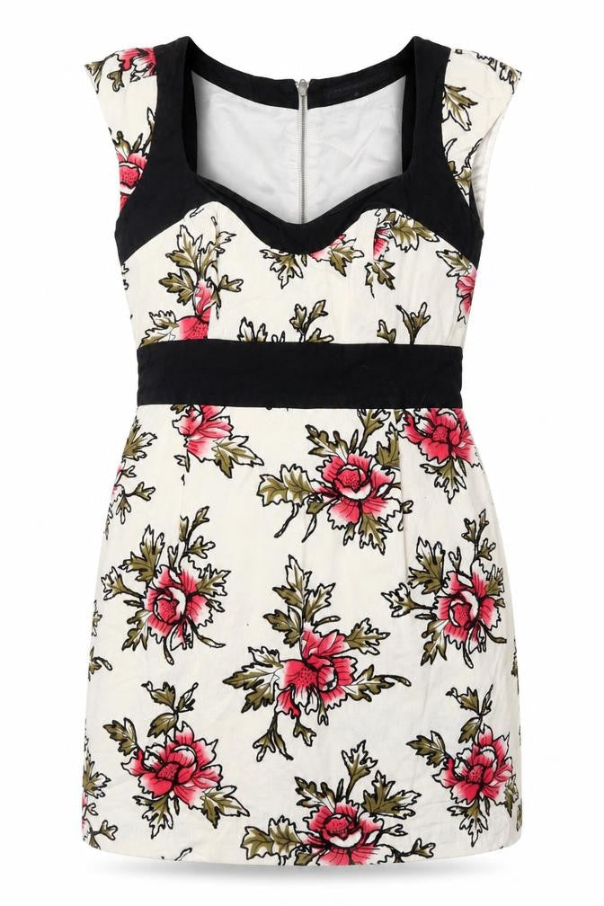 French Connection Womens Multicoloured Floral Cotton Bodycon  Size 10  Sweetheart Zip
