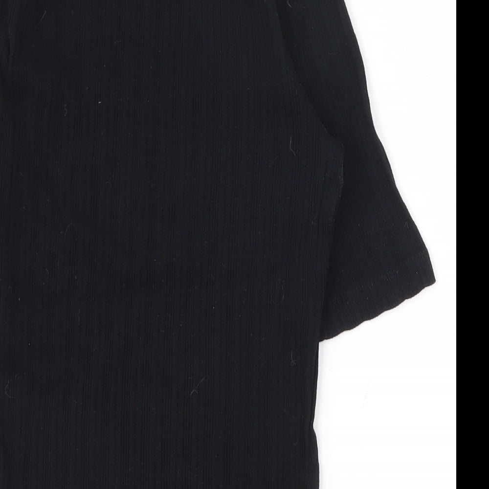 New Look Womens Black  100% Cotton Basic T-Shirt Size 6 High Neck