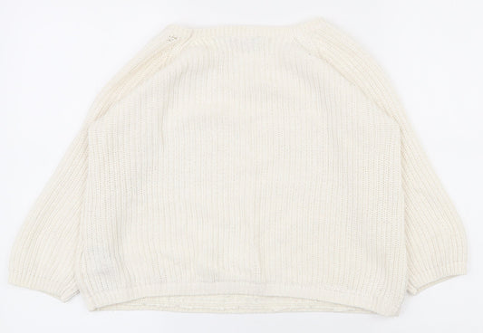 Dorothy Perkins Womens White Round Neck  Acrylic Pullover Jumper Size 8