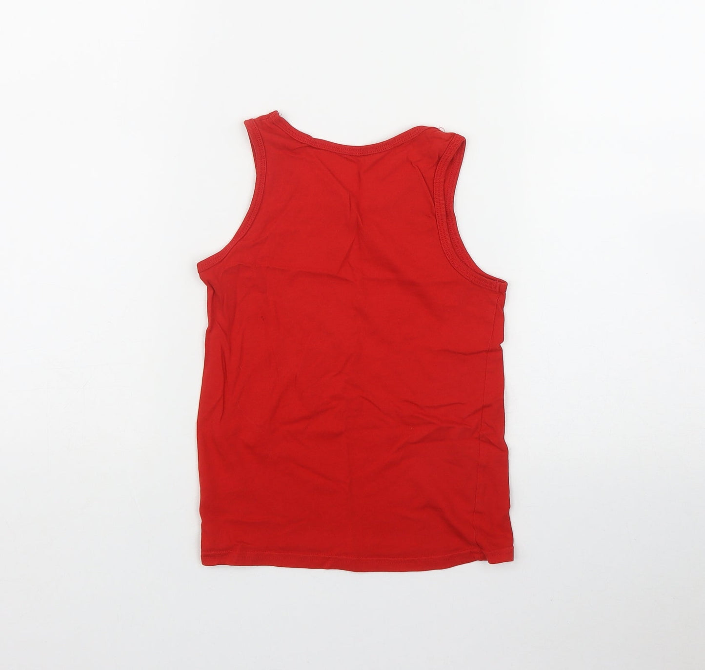 George Boys Red  Cotton Basic Tank Size 7-8 Years Scoop Neck