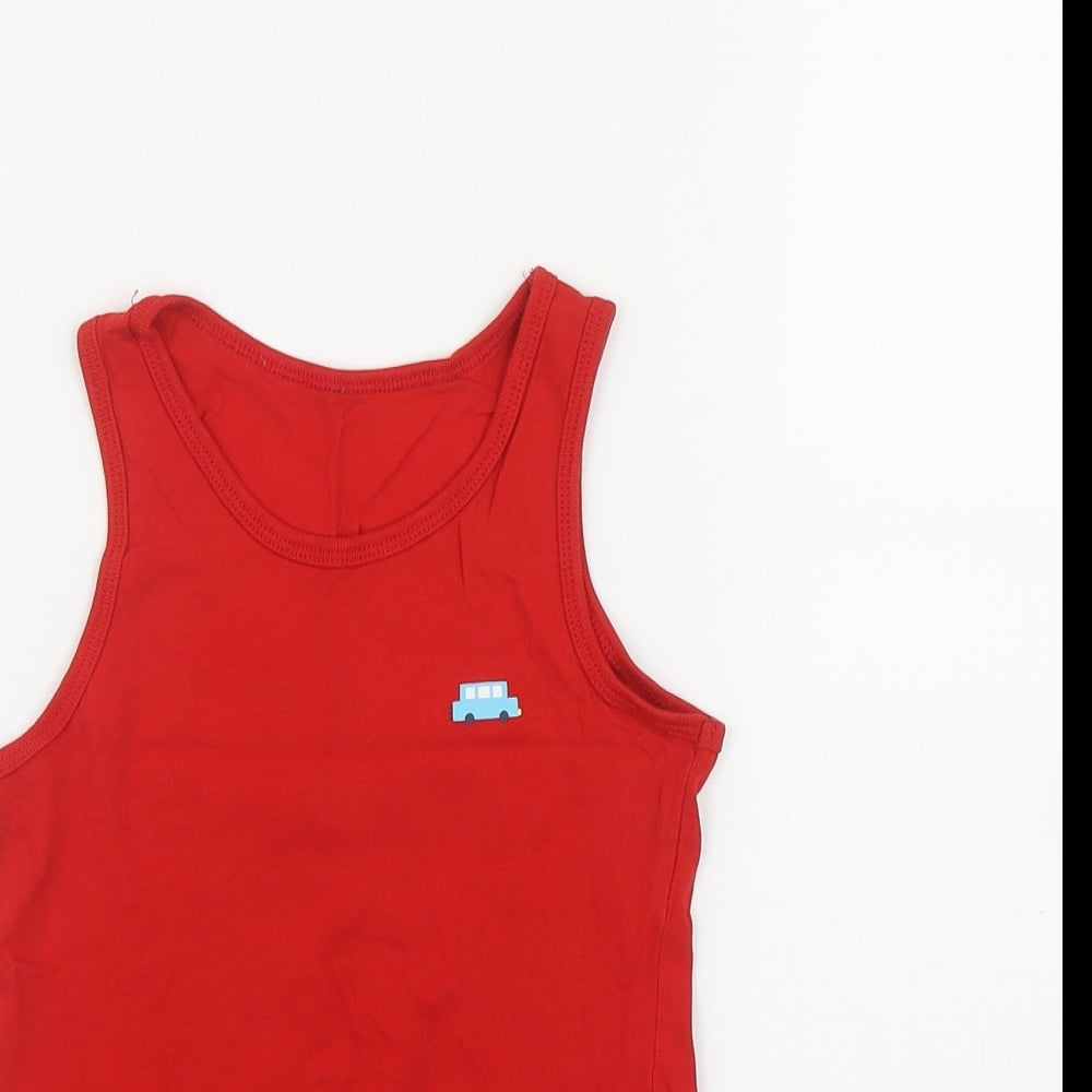 George Boys Red  Cotton Basic Tank Size 7-8 Years Scoop Neck