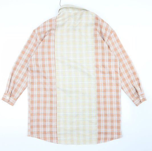 PRETTYLITTLETHING Womens Beige Plaid Polyester Shirt Dress  Size 2  Collared Button