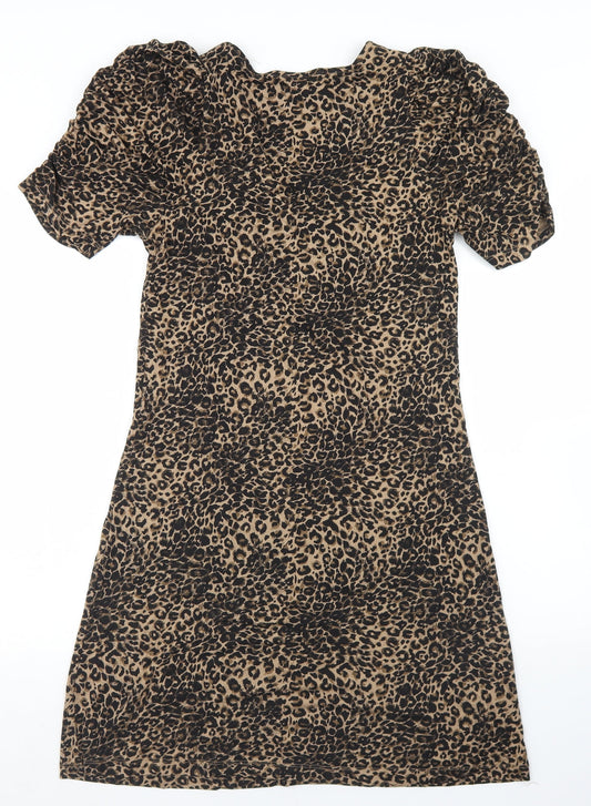 NEXT Womens Brown Animal Print Viscose Fit & Flare  Size 8  V-Neck