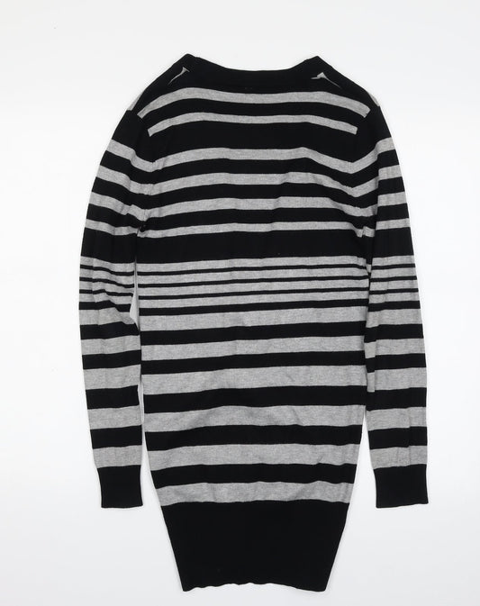 New Look Womens Black V-Neck Striped Viscose Cardigan Jumper Size 8