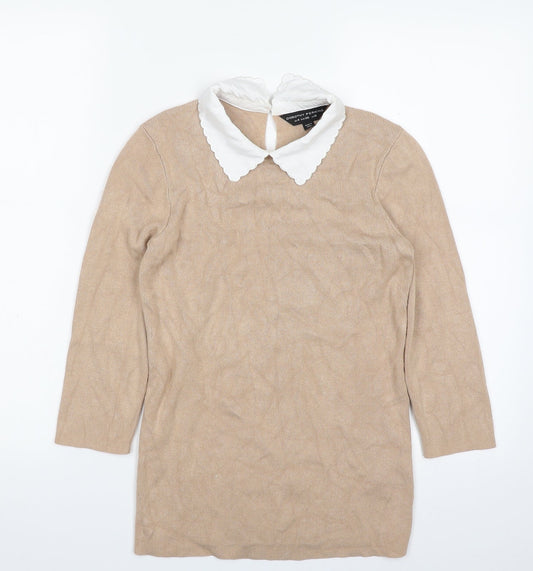 Dorothy Perkins Womens Beige Collared  Viscose Pullover Jumper Size 8