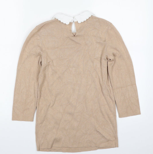 Dorothy Perkins Womens Beige Collared  Viscose Pullover Jumper Size 8