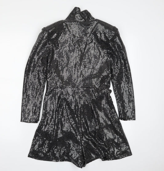 Zara Womens Black  Polyester Romper One-Piece Size XS  Button - Tie