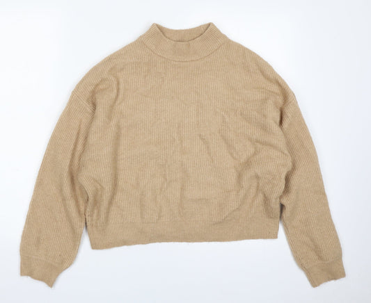 H&M Womens Beige High Neck  Acrylic Pullover Jumper Size S