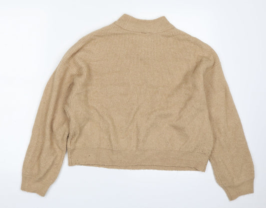 H&M Womens Beige High Neck  Acrylic Pullover Jumper Size S