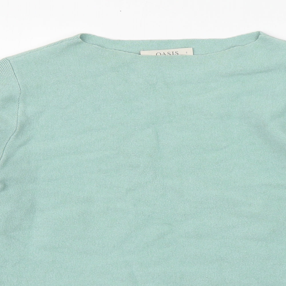 Oasis Womens Green  Viscose Basic T-Shirt Size S Round Neck
