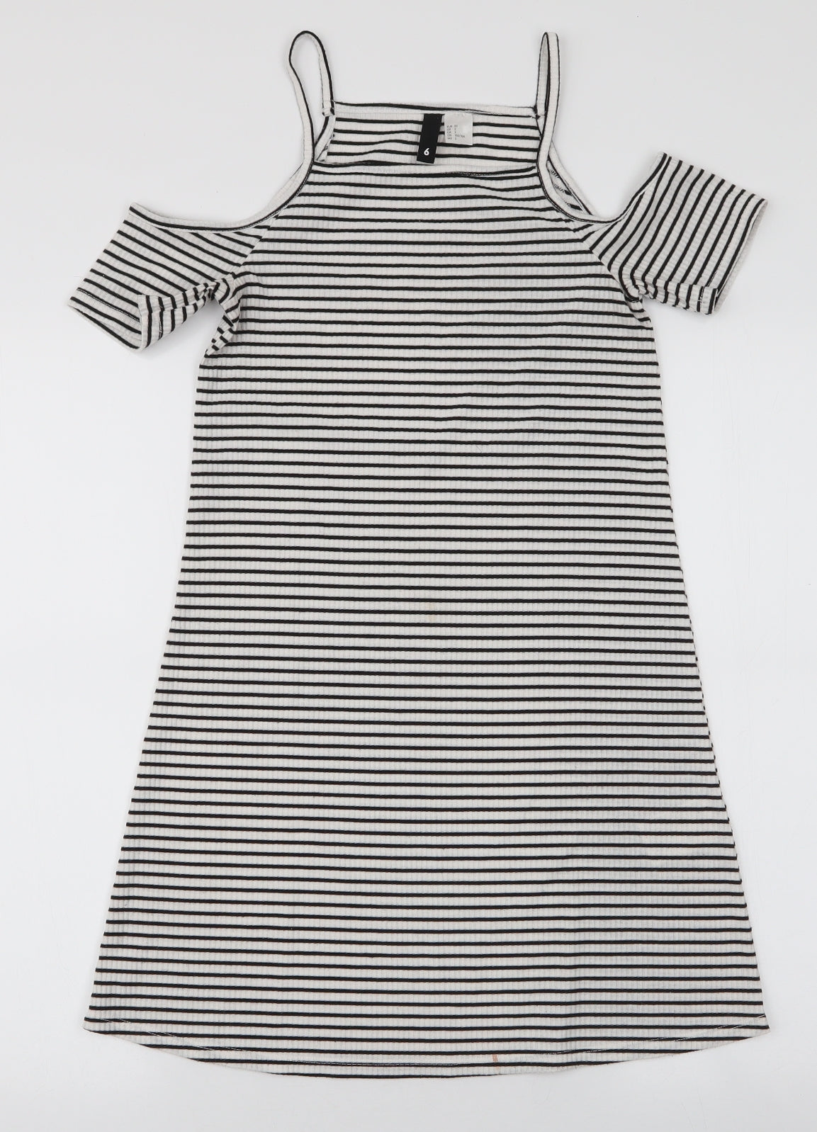 H&M Womens White Striped Polyester A-Line  Size 6  High Neck Pullover - Cold shoulder