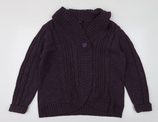 BM Womens Purple Collared  Acrylic Cardigan Jumper Size L
