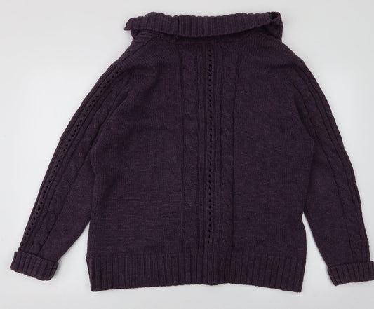 BM Womens Purple Collared  Acrylic Cardigan Jumper Size L
