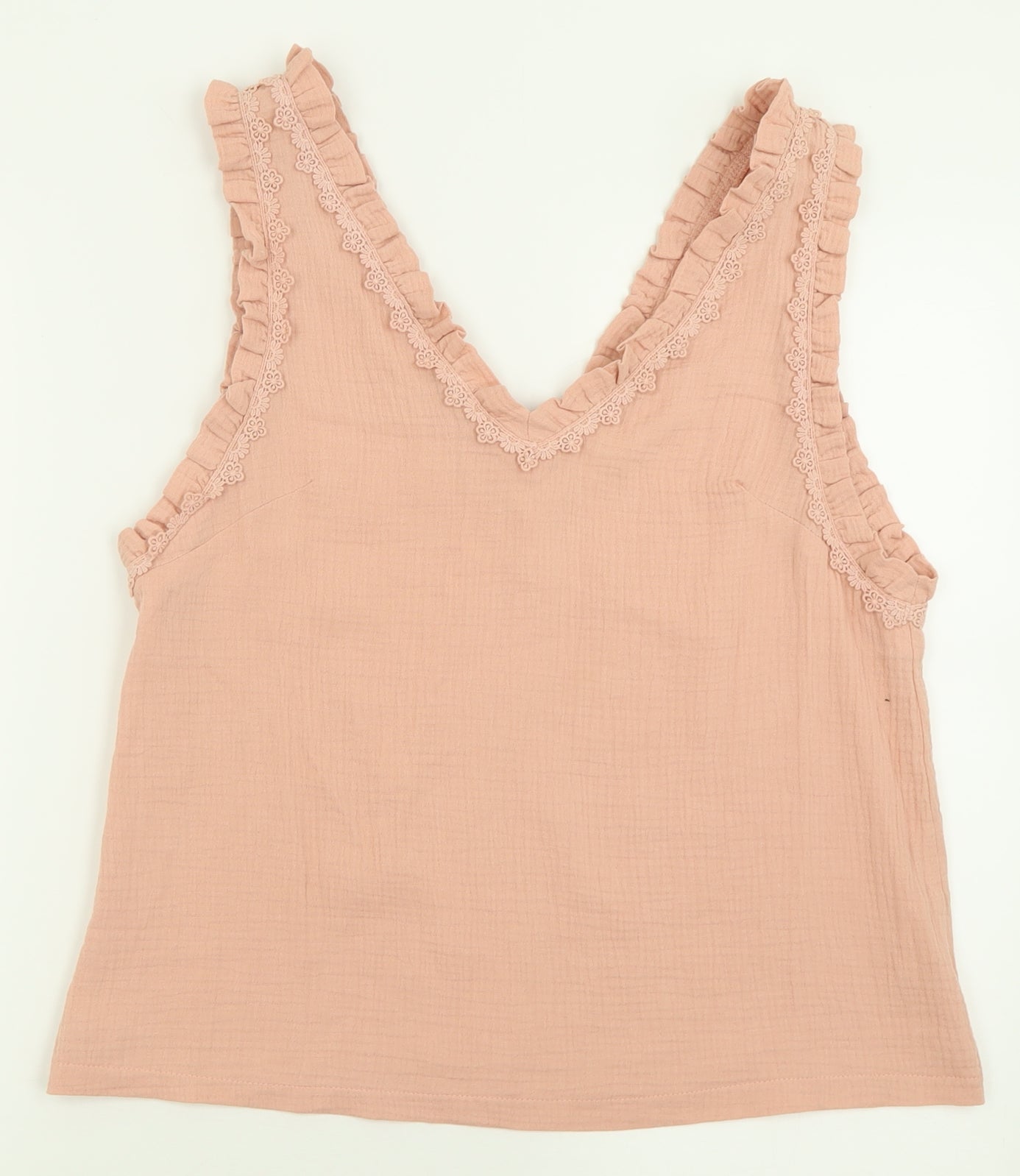 love & co Womens Pink  Cotton Basic Tank Size S V-Neck - Lettuce Edging