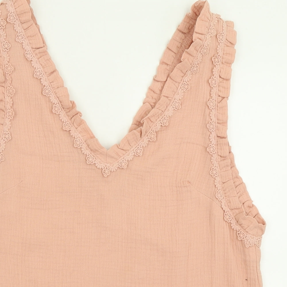 love & co Womens Pink  Cotton Basic Tank Size S V-Neck - Lettuce Edging