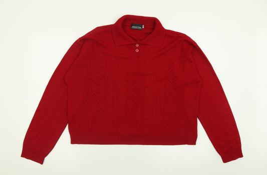 Perceptions Womens Red Collared  Acrylic Pullover Jumper Size XL