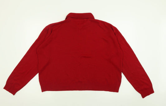 Perceptions Womens Red Collared  Acrylic Pullover Jumper Size XL