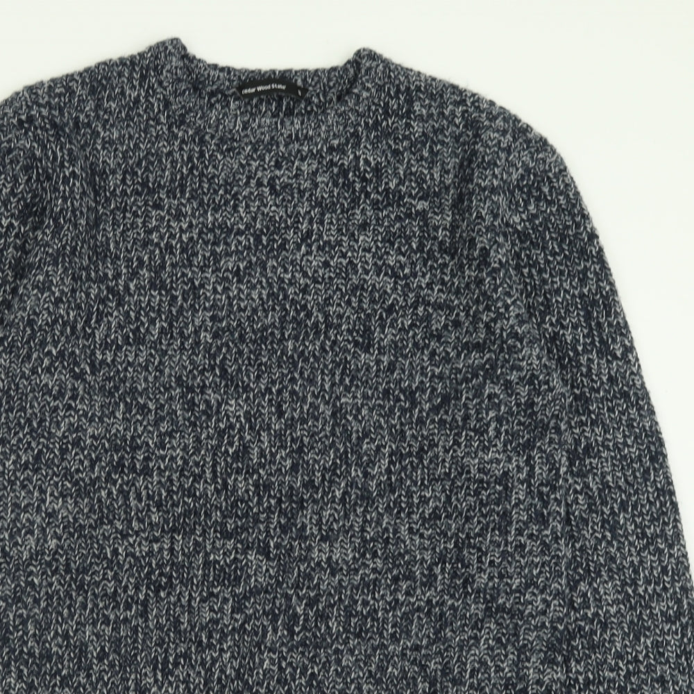 Cedar Wood State Mens Blue Crew Neck  Acrylic Pullover Jumper Size S